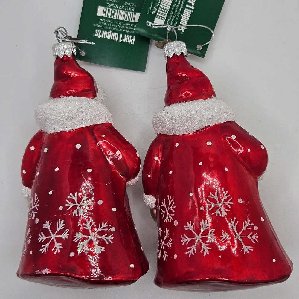 Pier 1 Imports Santa‎ Glass Ornaments Set of 2 Poland Hand Blown Red Christmas